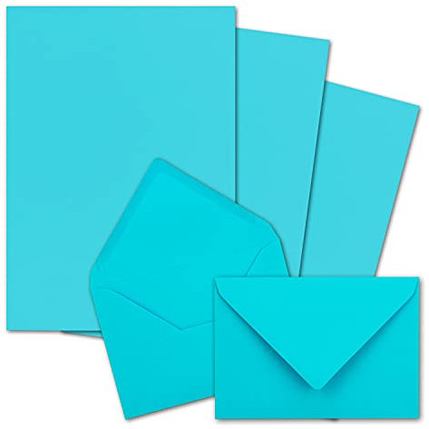 25x Briefpapier-Sets DIN A5 mit C6 Briefumschlägen - Türkis - Nassklebung - mattes Schreibpapier mit Kuverts - FarbenFroh by GUSTAV NEUSER