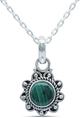 mantraroma echt Silberkette mit Malachit grüner Edelstein Damen Kettenanhänger 925 Sterlingsilber Halskette Geschenk