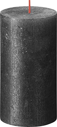 BOLSIUS Stumpenkerze, rustikal, schimmernd, Metallic, 13 x 7 cm, Anthrazit