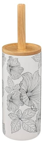 5 five simply smart Five Blackflora Ceramic Toilet Brush with Holder, Wood Resin, White/Black, cm
