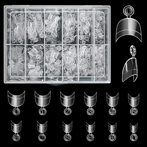 Buqikma Nail Tips Short Oval - 600PCS Oval Short Nail Tips Half Cover French Tips Round Shape Half Cover False Acrylic Nails Artificial Tips for DIY & Salon (with Handle - Clear)