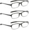 NRDIK PROFLEX Lightweight (3er-Pack) Flexibel Lesebrille - schlagfest, kratzfest, biegsam, rutschfest, Unisex (Herren + Damen) preiswerte (oval, schwarz, 4.0)