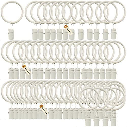 Lsgoodcare 60-teilige Gardinenklammern mit Ringen, weiß 25mm, Starke dekorative Gardinenklammer aus Metall, rostfreie Gardinenklammerringe