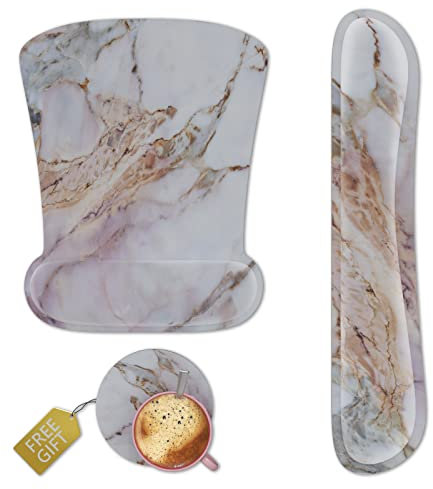 Tastatur-Handgelenkauflage, rosa Mauspad, Memory-Schaum, ergonomische Computer-Handgelenkstütze, Untersetzer-Set, einfaches Tippen und lindert Handgelenkschmerzen für Zuhause und Büro, bunter Marmor