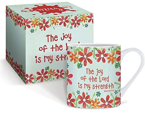 Christian Mug with Gift Box, The Joy of The Lord is Your Strength, with Bible Verse Nehemiah 8:10. Bible Verse Mug Makes Perfect Christian Gifts for Women & Men, by Just Cards Direct Direct