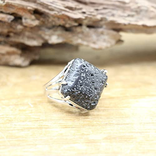 HGJH Verstellbarer Ring, Quadratischer Cabochon-Natursteinring Schwarzer Lavastein Resizable Fingerringe Damenmodeschmuck