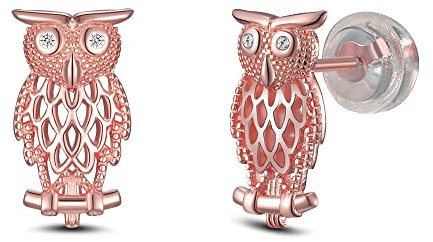 Eule Ohrringe Damen Sterling Silber 925 hypoallergen Ohrstecker für Frauen (Rosa Gold)