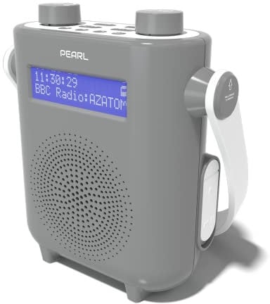 DAB/DAB+ & FM Digital Shower Radio | Bluetooth | IPX5 Waterproof Technology | Rechargeable Battery | Perfect for Home, Bathroom or Outdoors | AZATOM Pearl (Grey)