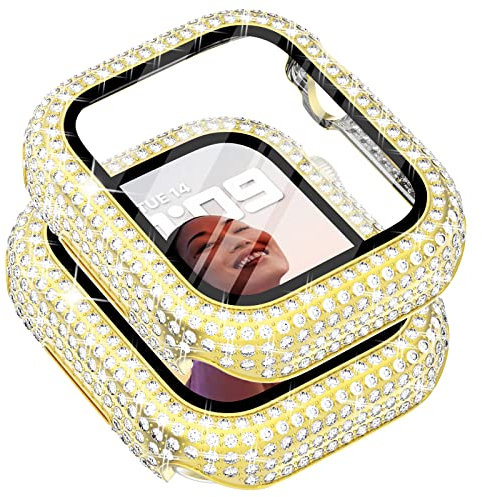 Surace Kompatibel mit Apple Watch Hülle 40mm, 300 Diamanten mit Displayschutzfolie für Apple Watch Serie 6/5/4/3/2/1, Bling Case Panzerglas Schutzhülle für 38mm 40mm 42mm 44mm, Gold