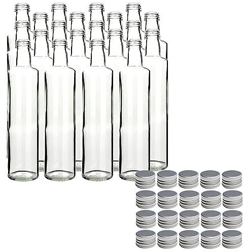 gouveo Set di 6 bottiglie di vetro Dorica da 500 ml con tappo a vite in PP 31,5 color argento - bottiglie per olio, aceto, liquore, vuote per il riempimento autonomo (DFT500S)