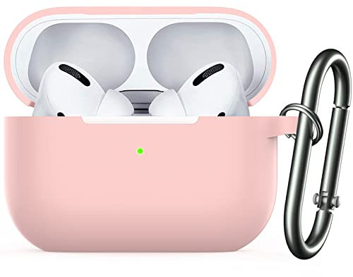 Für AirPods Pro 2 Hülle, Nemteur Apple Pro 2nd Generation Silicone Case Cover, Front LED sichtbar, Skin Full Protective Case mit AirPods Pro 2 2022 Charging Case Mit Karabiner - Rosa