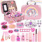Kids Makeup Set for Girls Age 3+, Real Washable Non-Toxic Girls Makeup Kit with Cosmetic Bag, Childrens Princess Pretend Play Toys Presents Make Up Birthday Gifts
