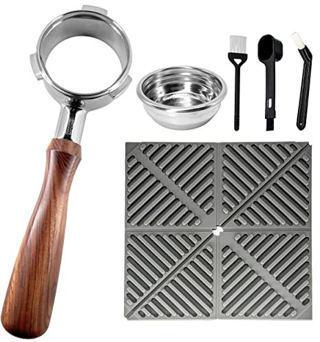 NEOUZA Portafiltro de tres orejas sin fondo de 58 mm para cafetera espresso compatible con SMEG EGF03 Breville Sage Barista Max de acero inoxidable (juego de regalo)
