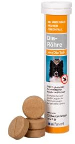 alfavet Dia Tab 12x5,5g Kautabletten für Hunde & Katzen gegen Durchfall | Diät-Ergänzungsfuttermittel zur Linderung akuter Resorptionsstörungen im Darm - Mit Bentonit, Pektinen und Elektrolyten