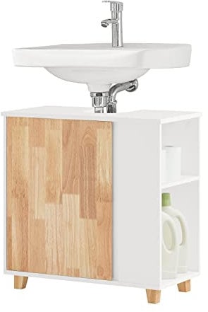 SoBuy Meuble sous Lavabo, Meuble sous Vasque, Placard de Rangement, Meuble de Rangement de Salle de Bain avec Porte et 2 Compartiments Latéral, 60 x30 x 60 cm, BZR75-W