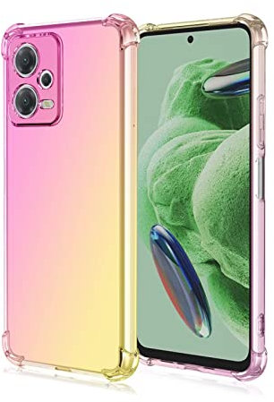 Topme Funda para Teléfono para Poco X5 5G / Redmi Note 12 5G (6.67 Inches), Funda para Teléfono Móvil con Gradiente de Color Transparente de Silicona Suave de TPU - Oro Rosado