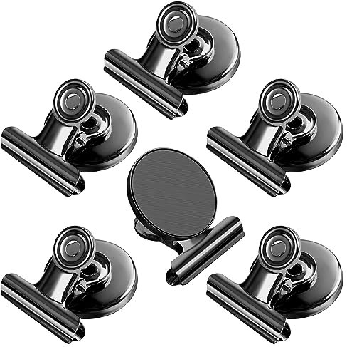 Pinzas magnéticas, 6 unidades, color negro, imanes para pizarra magnética, imanes con pinzas, pinzas magnéticas sin arañazos, fuertes pinzas magnéticas para fotos, pegatinas, bolsas