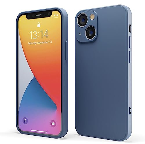 Red Ember Shockproof Case for iPhone, Ultra Slim Protective Liquid Silicone Matte Finish Phone Case with Soft Anti-Scratch Microfiber Lining (Blue, iPhone 13)