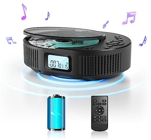 Desobry Lecteur CD Portable, amélioré Lecteur CD Portable 2 en 1 et Haut-Parleur Bluetooth, Lecteur CD Boombox Rechargeable pour Voiture/Maison avec télécommande, Radio FM
