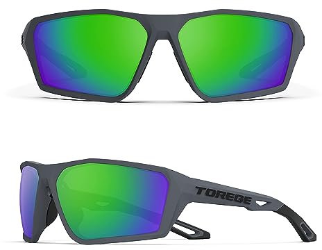 TOREGE Polarisierte Sport-Sonnenbrille für Männer und Frauen, Schießen, Radfahren, Laufen, Golf, Angeln, Sonnenbrille, langlebige Linse, Matte Grey Frame & Green Lens