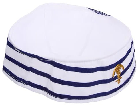 TOPPERFUN Kapitänsmütze Weiß Bestickte Marinekappe Unisex Erwachsene Kinder Cosplay Performance Partykostüm Feine Weizenfransen Bühnenzubehör Maskerade Rollenspiel Hutdekor