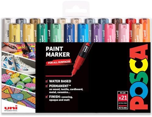 Posca PC-1M Paint Art Marker Pens - Fabric Glass Metal Pen - Pack of 21 - Set in Gift Box Packaging