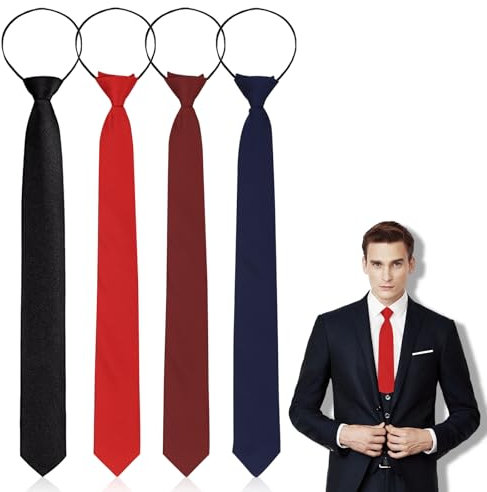 YUWJOOWEE 4 Stück Herren Krawatte Set, Verstellbarer Krawatten Set für Herren mit Reißverschluss, Vorgebundenen Knoten für Hochzeit Schlips, Trauerkrawatte Reißverschluss Vatertag