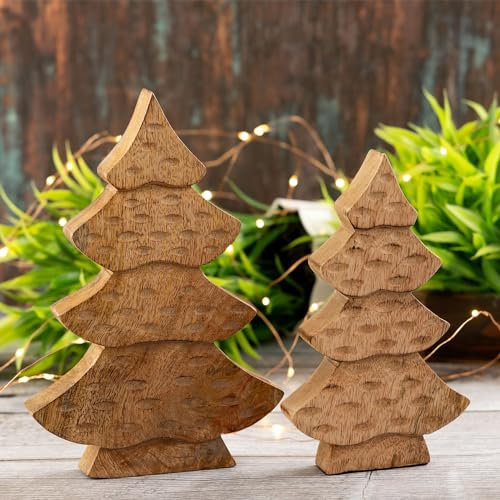 casamia Dekofigur Baum 2er Set Holzfigur H23/20cm Weihnachtsdeko Mangoholz