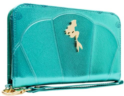 Sea Adventure The Little Mermaid Ariel Glänzende Muscheln Portemonnaie Clutch für Telefon, Münzfach & Kartenhalter, Grün