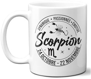 DECOHO - Mug signe astrologique Scorpion - 33 cl, céramique - Imprimé en France - Blanc