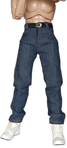 HIQIU 1/6 Scale Männlich Kleidung,Herren Slim Jeans Denim Hose Hose Kostüm Outfit Kleidung Modell für 12inch männliche Action Figur Körper (Dunkelblau)