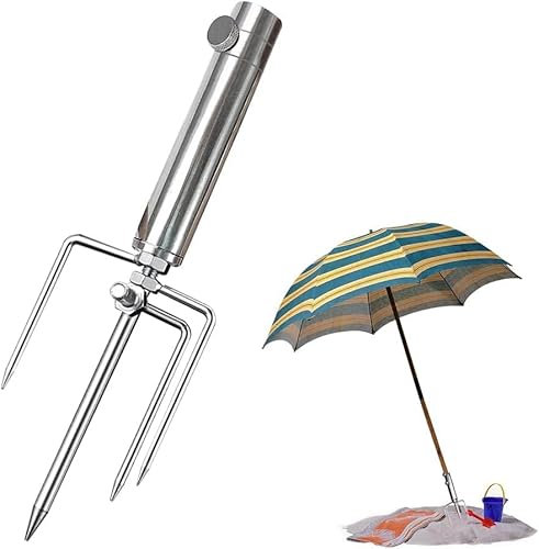 HuaMuDM Soporte Sombrilla Extraíble Metal,Soporte Sombrilla Playa,Estaca Sombrilla,Soporte Paraguas con Ancla,Soporte Sombrilla Extraíble Jardín,PescaSoporte Sombrilla con 4 Pincho