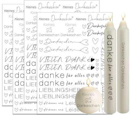 Bolosa 4 Stück Kerzentattoos Danke, Kerzen Dekorieren Erntedankfest, Aufkleber für Danke, Kerzen Tattoo Stabkerzen SprüChe, DIY Dankesgeschenk Kerzenaufkleber Danke 19x14cm(Danke G)