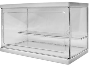 ANMOO Acrylic Display Case White Clear Display Storage Box with Sliding Door Dustproof Protection Storage & Organizing Countertop Cube for Collectibles, Miniature Figurines (Large, 27x14x20cm)