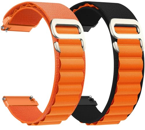 CeiBand Alpine Loop Nylon Armband Kompatibel mit 20mm 22mm, G-Haken Edelstahl Metall Schnalle Sport Uhrenarmband Herren Damen Ersatzband für 20mm 22mm -(20mm Orange+Schwarz orange)