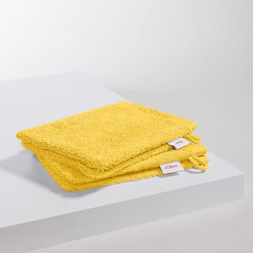 s.Oliver 4 TLG Waschhandschuh Set - 100% Baumwolle, 600 g/m², weich & angenehm, 4X Waschlappen gelb