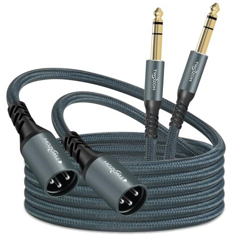 Twozoh Cavo Audio Jack 6,35 mm a XLR Maschio 3 pin 0,3 metri 2 Pezzi, Intrecciato XLR maschio a 1/4 TRS Cavo stereo per chitarra (professionale/HiFi)