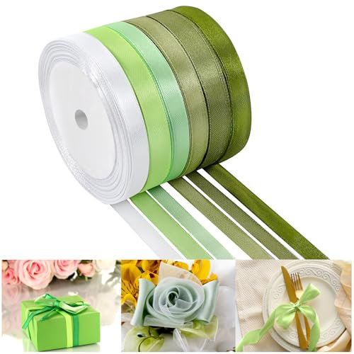 NACHLYNN 10mm x 22m Satinband Grün Schleifenband Geschenkband Bänder zum Basteln für Verpackungsband Valentinstag Dekoration Hochzeitsstrauß DIY Dekoration