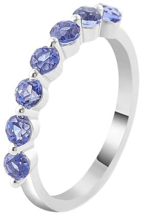 18 Karat Weißgold Eternity Ring Blau Saphir Runden, Ring Frauen Rund mit Saphir Ringe Frauen Größe 50 (15.9)