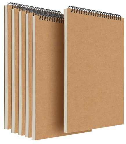 NAMYEUT 6 Stück Kraft A5 Skizzenbuch Blanko, 50 Blatt/100 Seiten Notizbuch A5 Spiralbindung, braun Zeichenheft Skizzenbücher Skizzenblock für Skizzen, Zeichnung und Graffiti