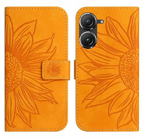 Rfvzubemok Compatible avec ASUS Zenfone 9 5G Coque,Compatible avec ASUS Zenfone 9 5G Etui pour téléphone Portable à Fermeture magnétique et à Fente pour Carte Yellow