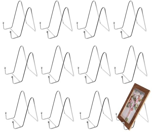 NAMYEUT 12 Stück Metall Tellerständer Silber, 4 Zoll Eisen Staffelei Display Ständer Plattenhalter, Metall Tellerhalter Ständer für Foto, Kunst, Teller, Rahmenhalter und Tabletop Art