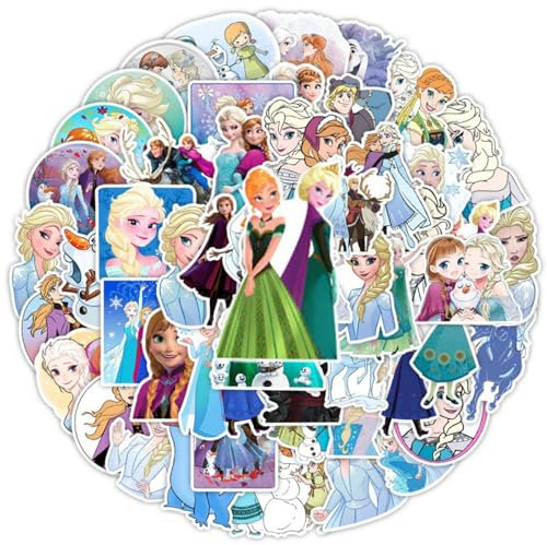 50Pcs Adesivi da Principessa dei Cartoni Animati,Cartoni Stickers Impermeabili in Vinile, per laptop, paraurti, skateboard, bottiglie d'acqua, computer, per Festa a Tema per adulti bambini