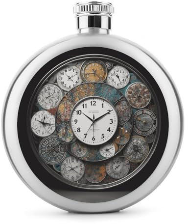 Edelstahl-Flasche für Likör, Uhr-Kunstdruck, klassische Spirituosenflasche, Reiseflasche, Weinflaschen, 142 ml
