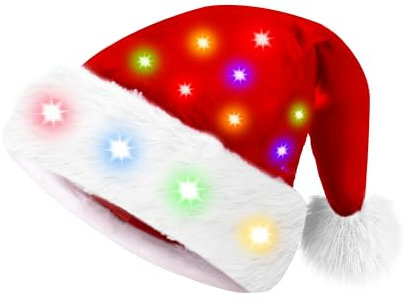 Leuchtende Weihnachts-Weihnachtsmütze für Kinder mit Bommeln, warme Strick-Weihnachtsmütze für Kinder, weiche Plüsch-Weihnachtsmütze mit bunten Lichtern für Mädchen und Jungen, Kindergeschenke