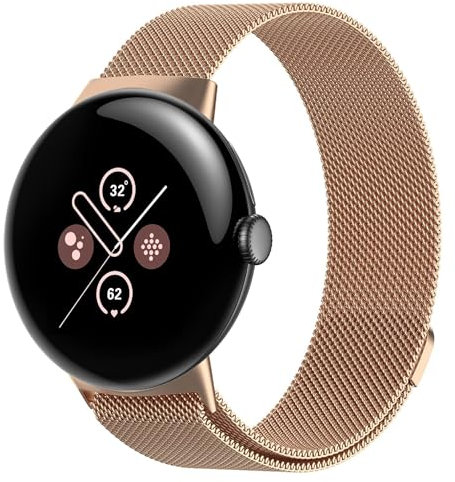 GIOPUEY Armband Kompatibel mit Google Pixel Watch 3 45mm, Geflochtenes Edelstahlarmband [Verschleißfest] [magnetisch] Ersatzarmband - Rose Gold