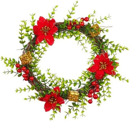 Avejjbaey Couronne de fleurs artificielles, couronne de Noël avec baies, bougeoir, couronne de bouteille de vin, décoration pour