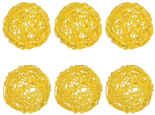 M METERXITY 6-Pack Wicker Rattan Balls 80mm/3.2 Inch Decorative Rattan Balls Orbs Vase Fillers Bowl Fillers for Christmas/Weddings/Thanksgiving/DIY Crafts/Home Decor [Yellow]