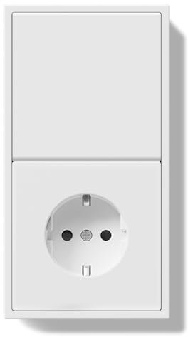 BSEED Lichtschalter mit Steckdose 1 Fach 1 Weg Unterputz, Modern Wandschalter Schuko Steckdose mit PC Rahmen, Taste Schalter mit Kabelklemmen und Krallen, Weiß