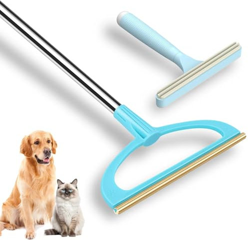 TOSMAL Carpet Rake for Pet Hair Removal, Reusable Pet Hair Removal Tool 56” Adjustable Long Handle Pet Hair Removal Broom, Cat Dog Hair Remover Carpet Brush Scraper for Rugs, Mats, Couch (Sky Blue)